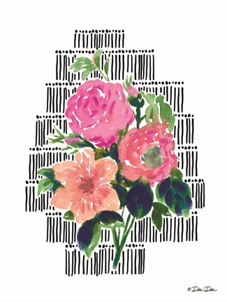 Framed Watercolor Floral with Black Lines Print