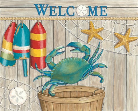 Framed Blue Crab &amp; Basket Print