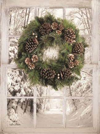 Framed Pine Tree Window View Print