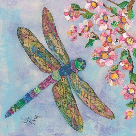 Framed Stained Glass Dragonfly Print