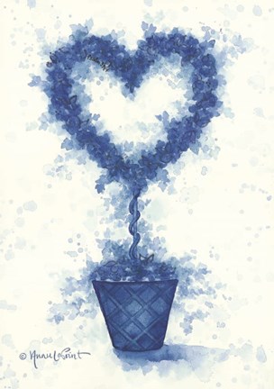 Framed Blue Heart Topiary Print