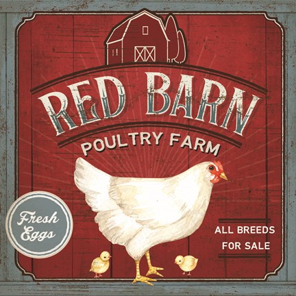 Framed Red Barn Poultry Farm Print