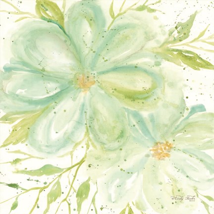 Framed Teal Big Blooms Print