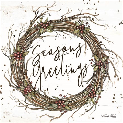 Framed Seasons Greetings Wreath Print