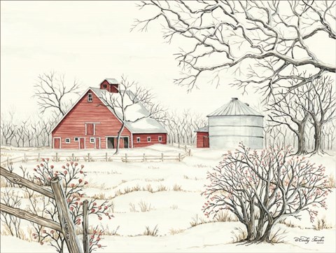 Framed Winter Barn Print