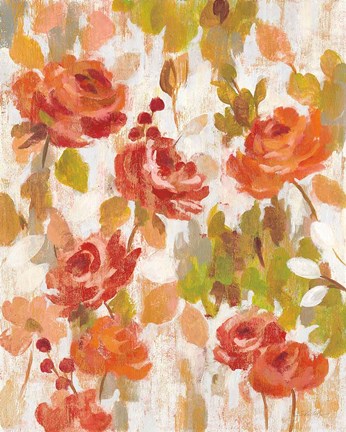 Framed Red and Orange Brocade I Print