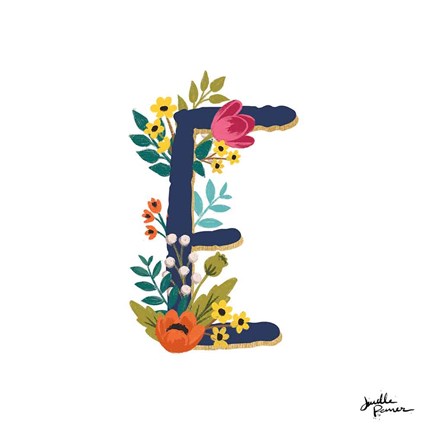 Framed Romantic Luxe E Navy Print