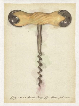 Framed Early1800 Cane Handle Corkscrew Print