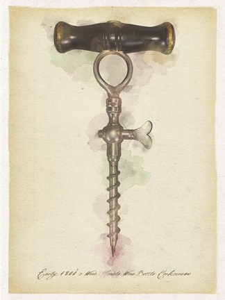 Framed Wood Handle Corkscrew Print