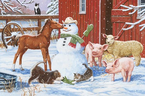 Framed Winter Barnyard Scene Print