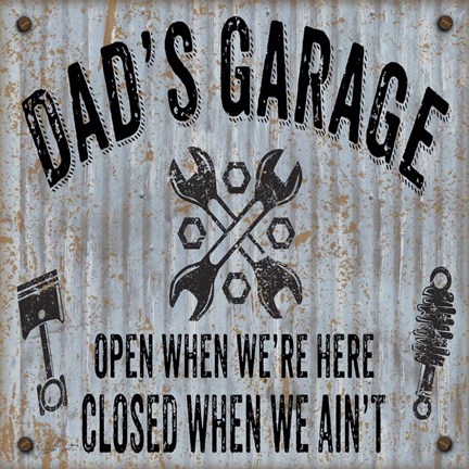Framed Dads Garage On Sheet Metal Print