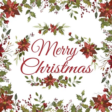 Framed Poinsettia Merry Christmas Print