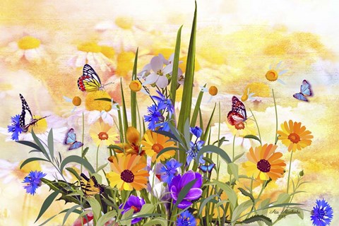 Framed Butterflies Love Flowers 2 Print