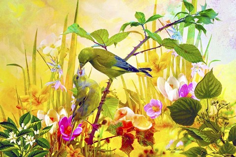 Framed Nature Bird And Flowers 3 Print
