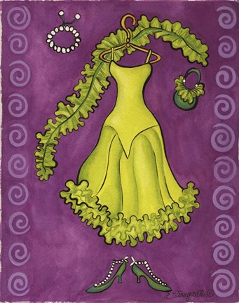 Framed Paris Gowns Lime Green Ruffled Print