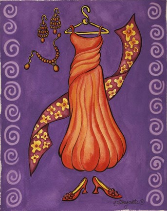 Framed Paris Gowns Orange Chiffon Print