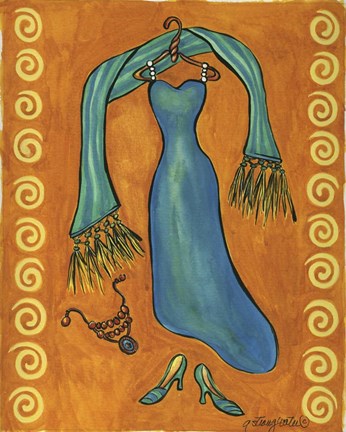 Framed Paris Gowns Turk Blue Print