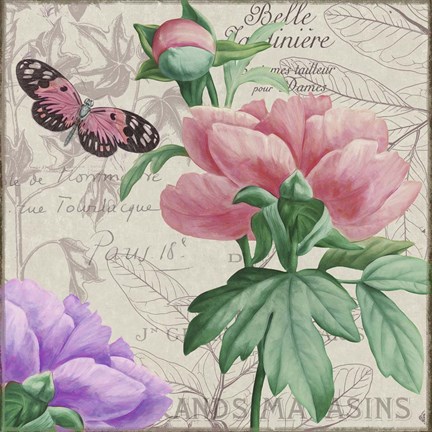 Framed Vintage Flowers II Print