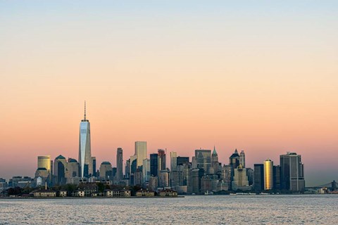 Framed Manhattan Skyline At Sunset Print