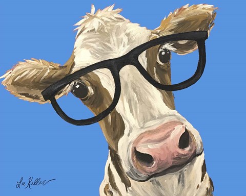 Framed Cow Glasses Blue Print