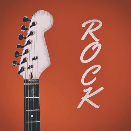 Framed Guitar Head Illustration Red Rock Print