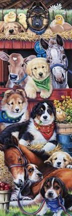 Framed Puppies at the Barn Print