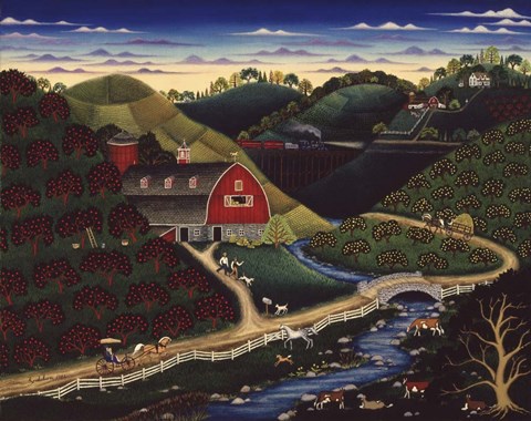 Framed Apple Farm At Dusk Print