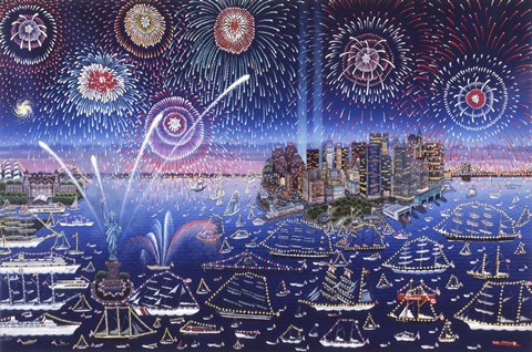 Framed Statue of Liberty Fireworks Print