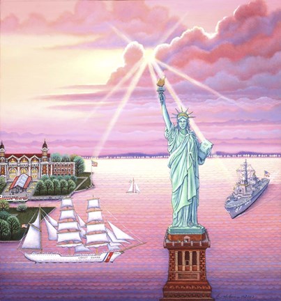 Framed Statue of Liberty Sunset Print