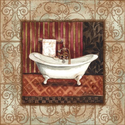 Framed Bordo Vintage Bathroom Tub Print