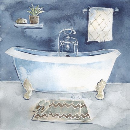 Framed Watercolor Bathroom I Print