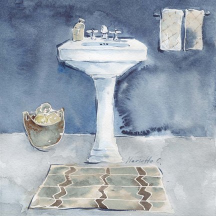 Framed Watercolor Bathroom II Print