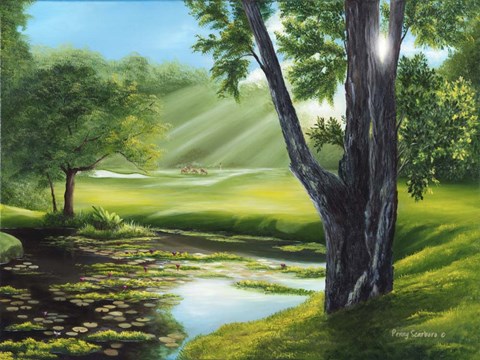 Framed Morning Dew on the Green Print