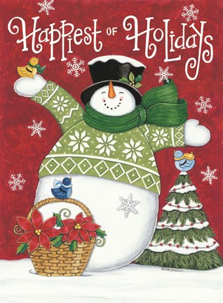 Framed Happiest of Holidays Snowman Print