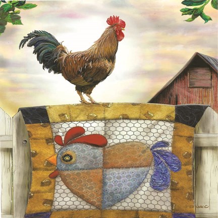 Framed Rooster and Quilt Print