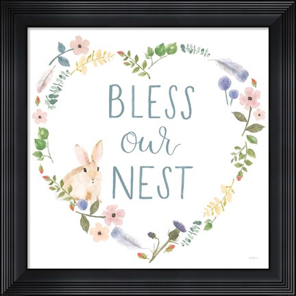 Framed Spring Sentiments VII Bunny White Print