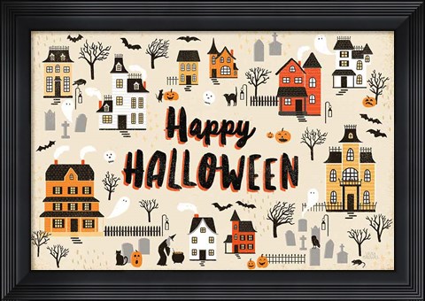 Framed Spooky Village I Cream Print