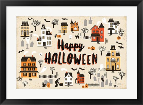 Framed Spooky Village I Cream Print