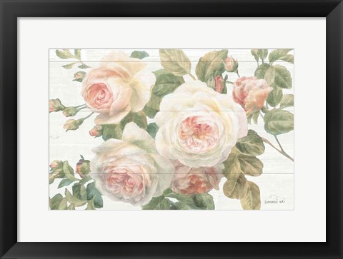 Framed Vintage Roses White on Shiplap Crop Print