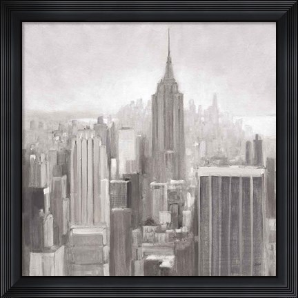Framed Manhattan in the Mist Gray Print