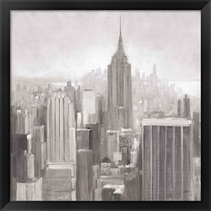 Framed Manhattan in the Mist Gray Print