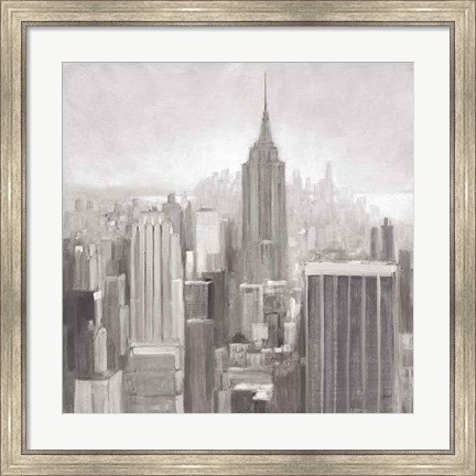 Framed Manhattan in the Mist Gray Print