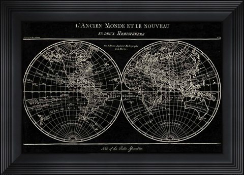 Framed Map of the World Black Print