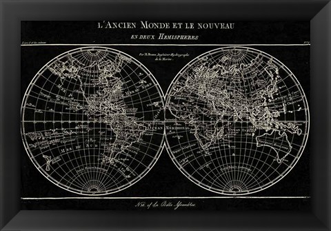 Framed Map of the World Black Print