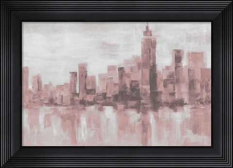 Framed Misty Day in Manhattan Pink Gray Print