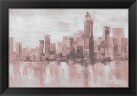 Framed Misty Day in Manhattan Pink Gray Print