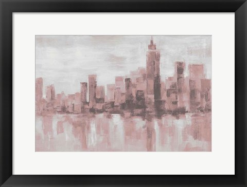 Framed Misty Day in Manhattan Pink Gray Print