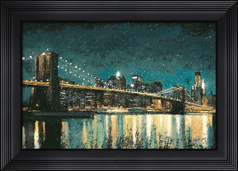 Framed Bright City Lights Teal Print