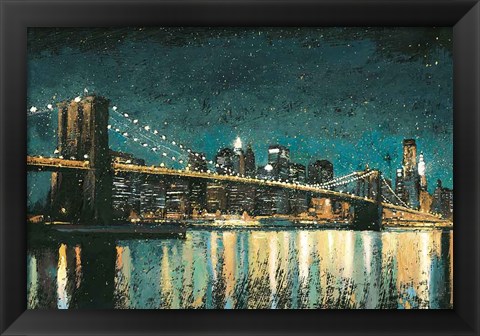 Framed Bright City Lights Teal Print