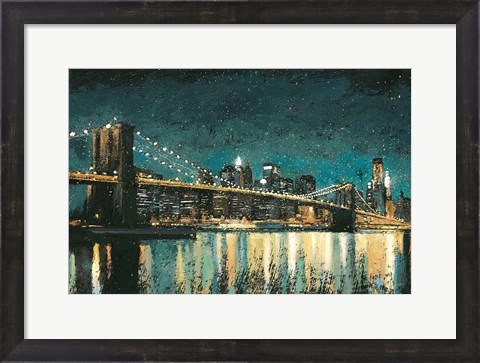 Framed Bright City Lights Teal Print